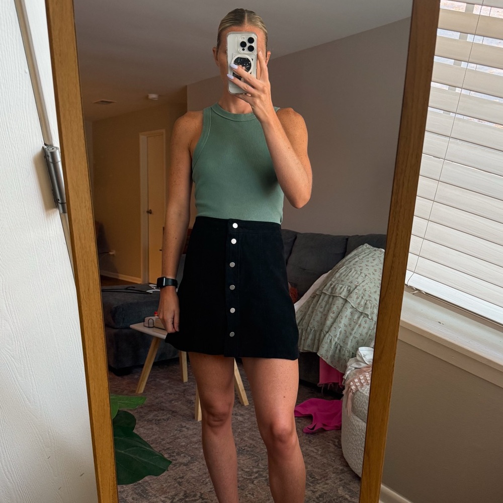 H&M Black Skater Skirt with Button Detail